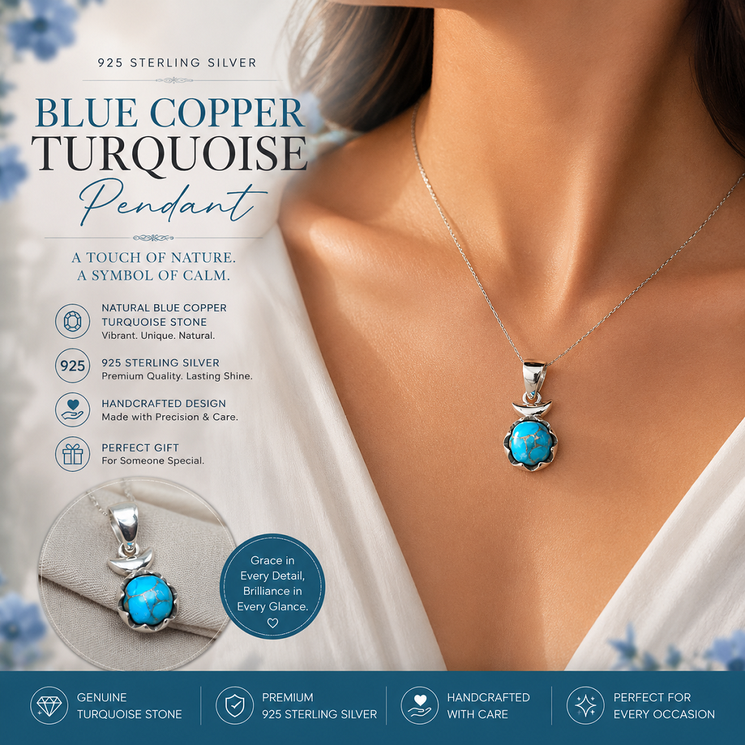 925 Sterling Silver Blue Copper Turquoise Pendant – A Perfect Blend of Nature & Elegance