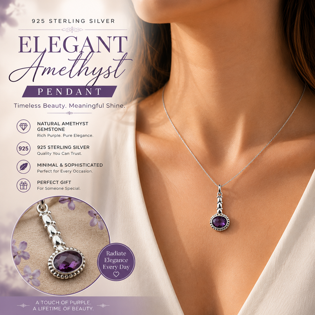 925 Sterling Silver Elegant Amethyst Pendant – A Timeless Symbol of Grace