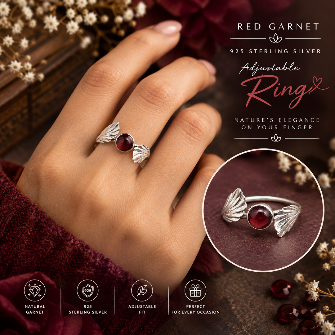 Red Garnet 925 Sterling Silver Adjustable Ring – Nature-Inspired Elegance