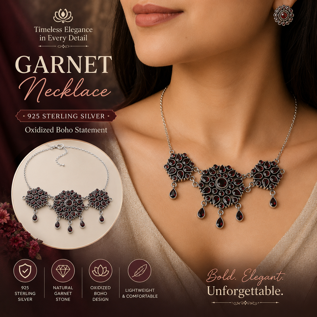 925 Sterling Silver Garnet Necklace – A Bold Boho Statement
