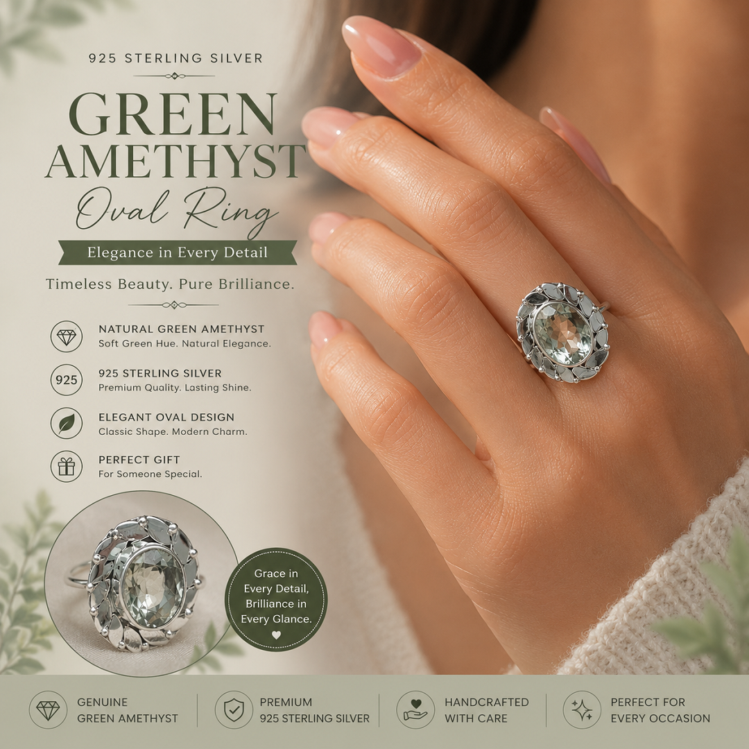 925 Sterling Silver Green Amethyst Oval Ring – Timeless Beauty with a Modern Touch