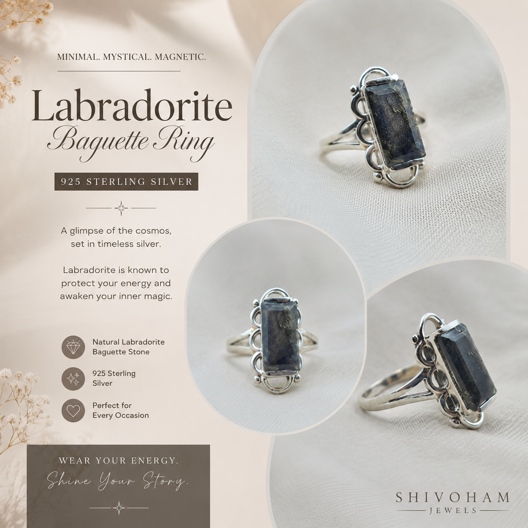 925 Sterling Silver Labradorite Baguette Ring – A Modern Classic with Mystical Beauty