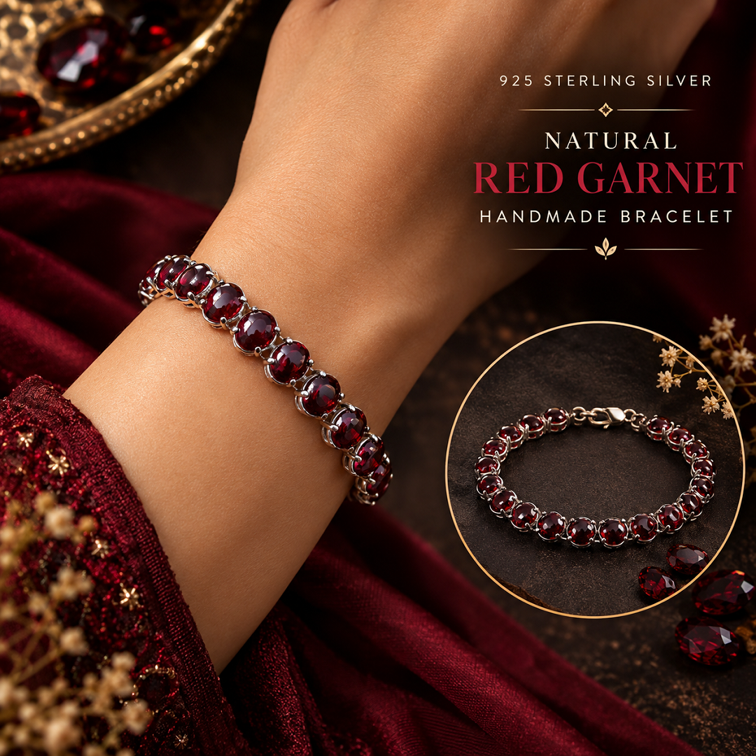 925 Sterling Silver Natural Red Garnet Bracelet – Bold Beauty, Timeless Craftsmanship