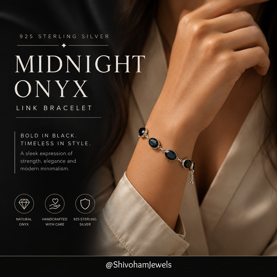 925 Sterling Silver Midnight Onyx Link Bracelet – Modern Luxury with Timeless Elegance