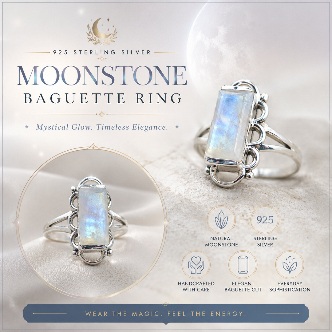 925 Sterling Silver Moonstone Baguette Ring – A Glow That Never Goes Out of Style