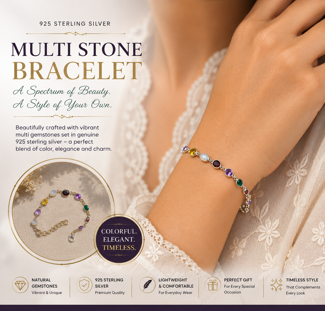 925 Sterling Silver Multi Stone Bracelet – A Celebration of Color, Craftsmanship & Elegance
