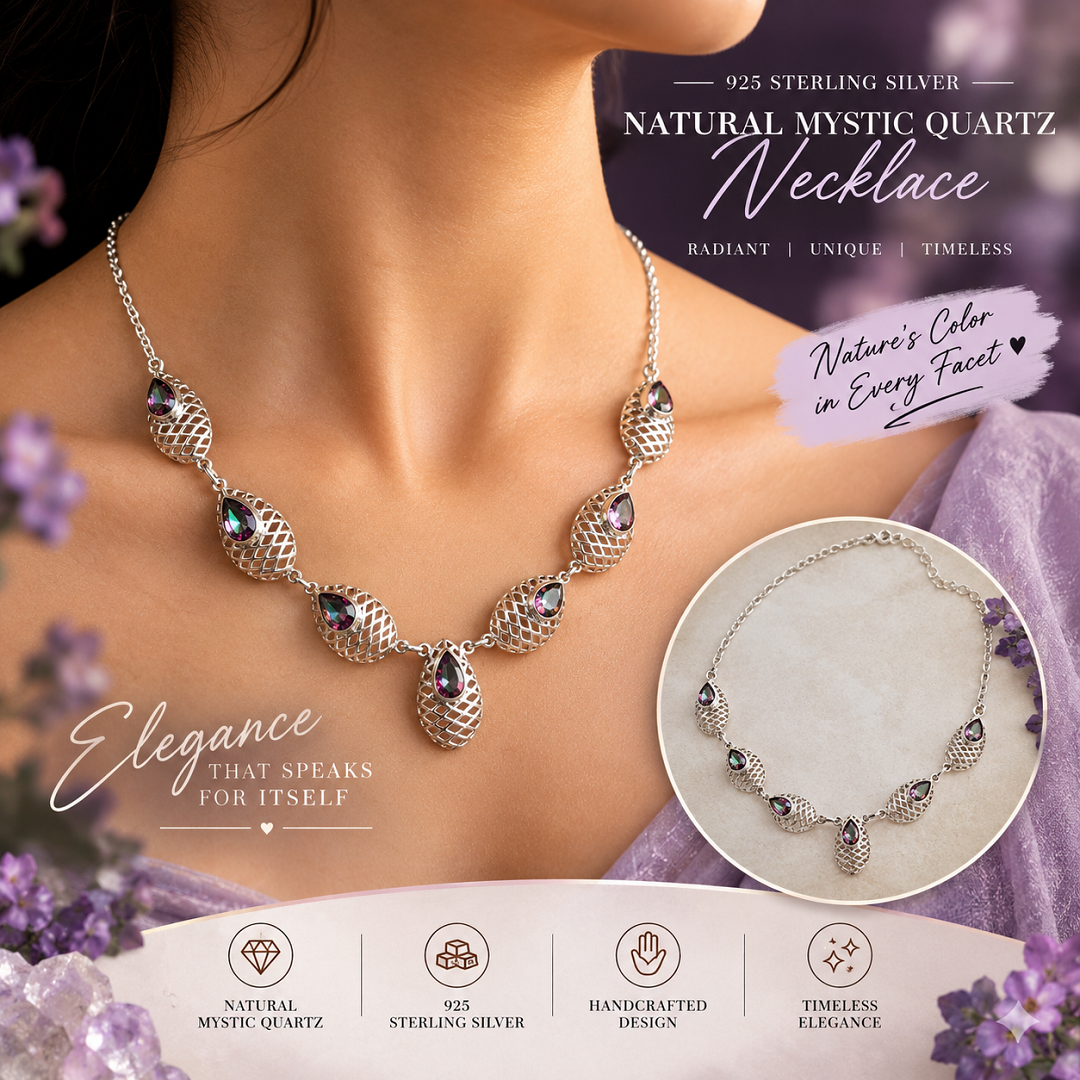 925 Sterling Silver Natural Mystic Quartz Necklace – Elegance in Every Facet