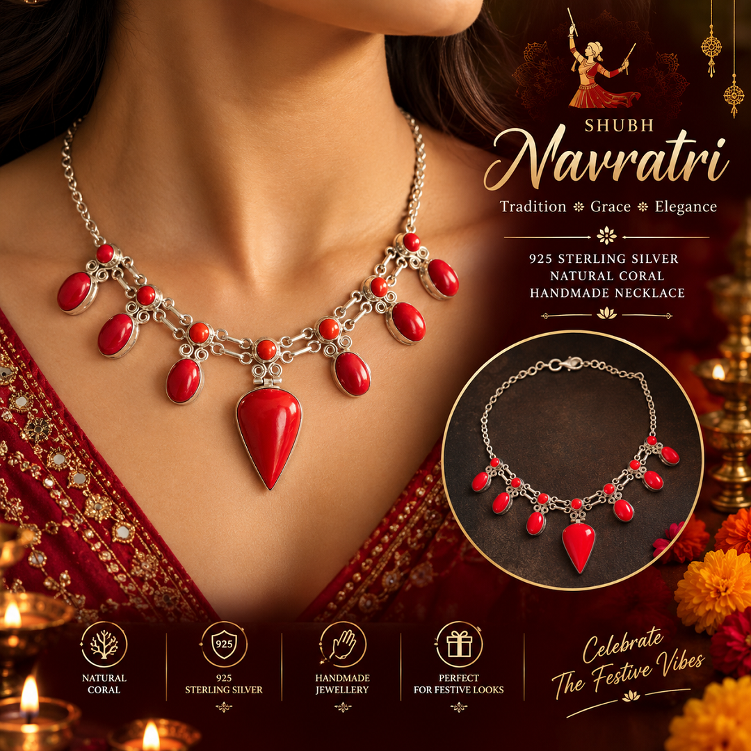 925 Sterling Silver Natural Coral Handmade Necklace – A Celebration of Timeless Elegance