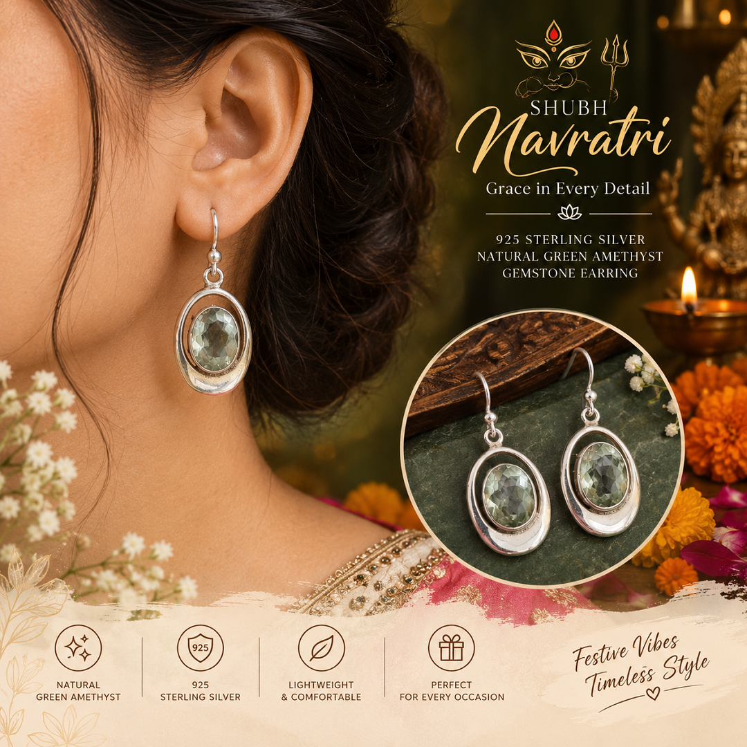 925 Sterling Silver Natural Green Amethyst Earrings – A Festive Touch of Elegance