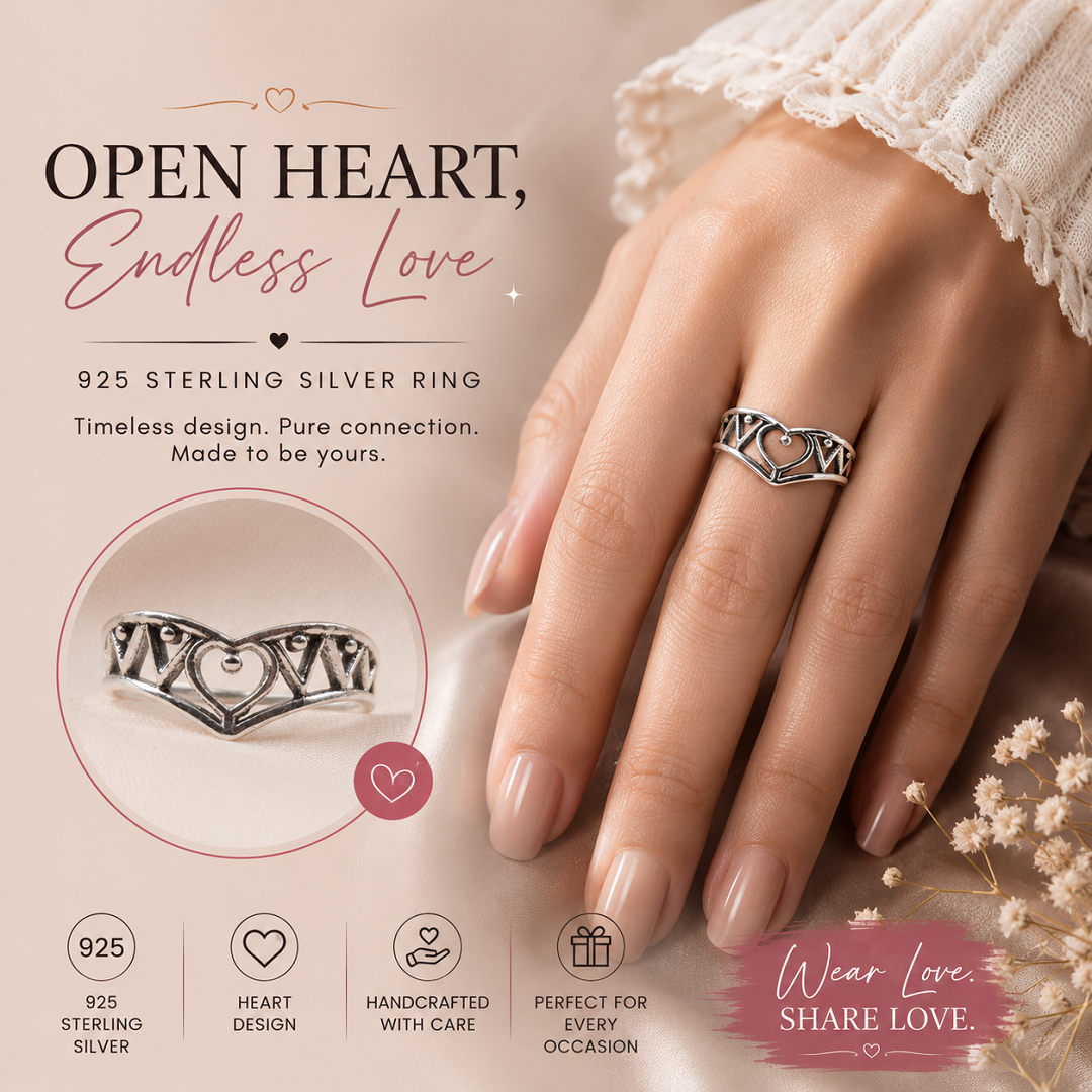 925 Sterling Silver Open Heart Ring – A Symbol of Timeless Elegance