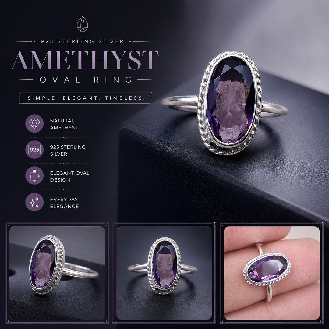 925 Sterling Silver Amethyst Oval Ring – A Timeless Symbol of Elegance