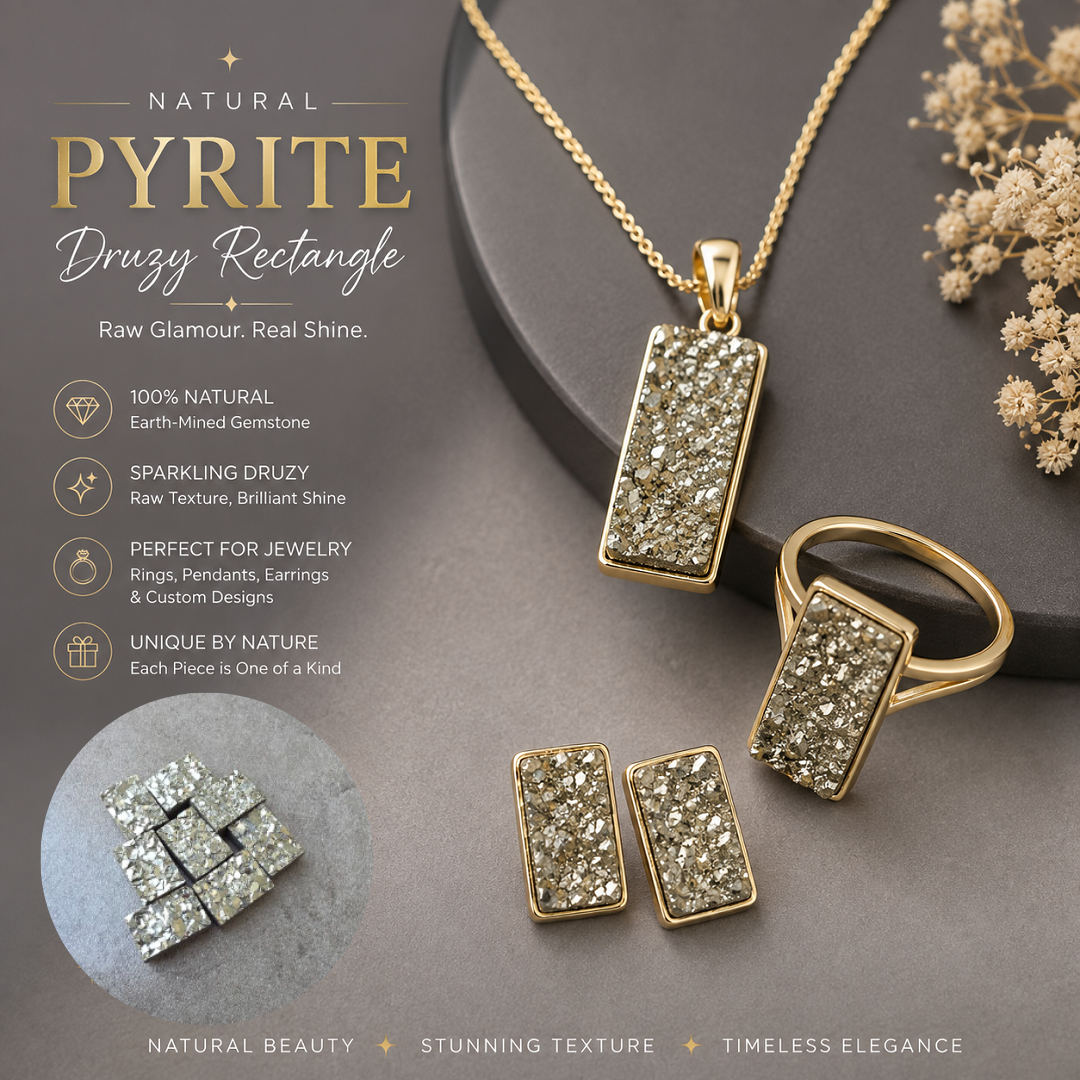Natural Pyrite Druzy Rectangle Shape Gemstones