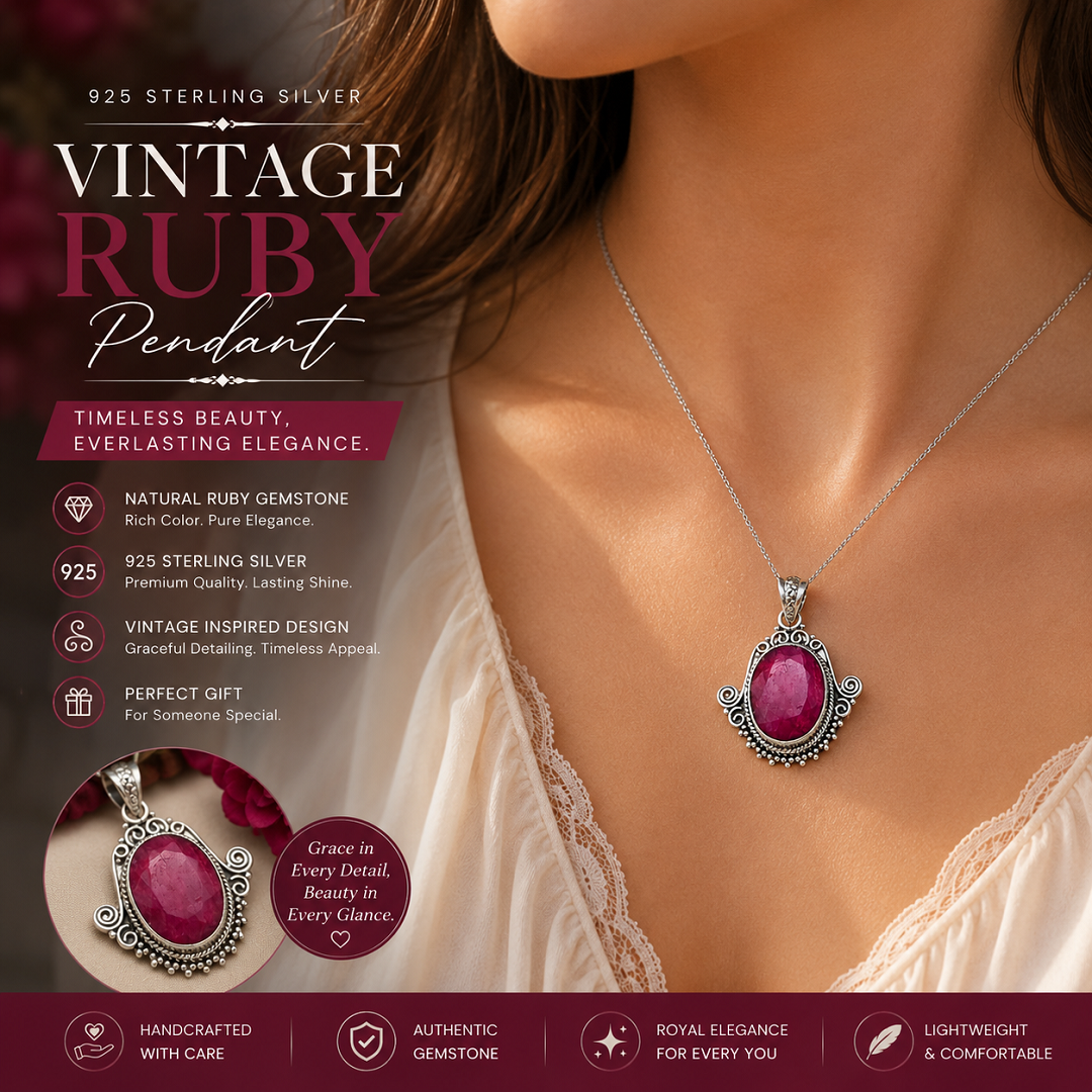 925 Sterling Silver Vintage Ruby Necklace Pendant – Where Vintage Charm Meets Timeless Elegance