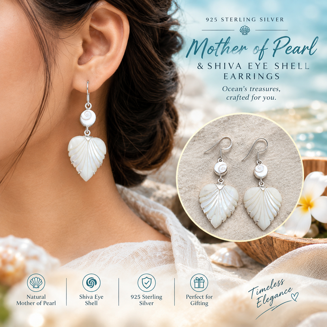 925 Sterling Silver Mother of Pearl & Shiva Eye Shell Earrings