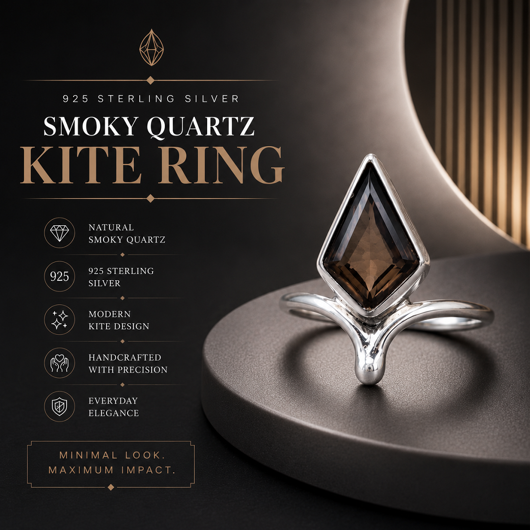 925 Sterling Silver Smoky Quartz Kite Ring – Modern Elegance with a Natural Touch