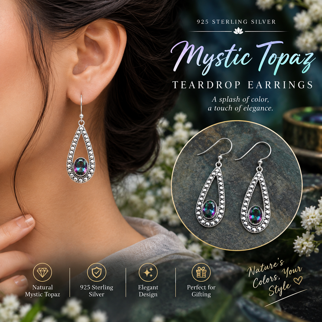 925 Sterling Silver Mystic Topaz Teardrop Earrings – A Touch of Mystical Elegance