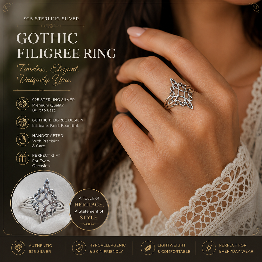 925 Sterling Silver Gothic Filigree Ring – A Timeless Blend of Art & Elegance