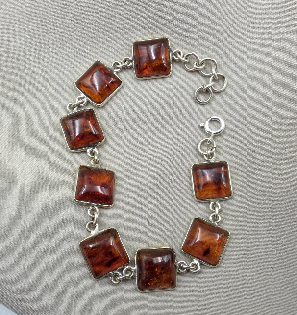 925 Sterling Silver Cognac Amber Bracelet Handmade Gemstone Jewelry Gift for Women
