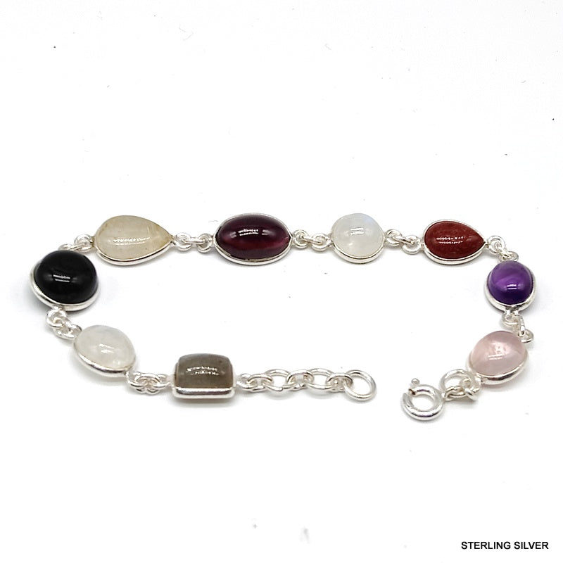 925 SOLID STERLING SILVER NATURAL GEMSTONES HANDMADE BRACELET,8 INCHES