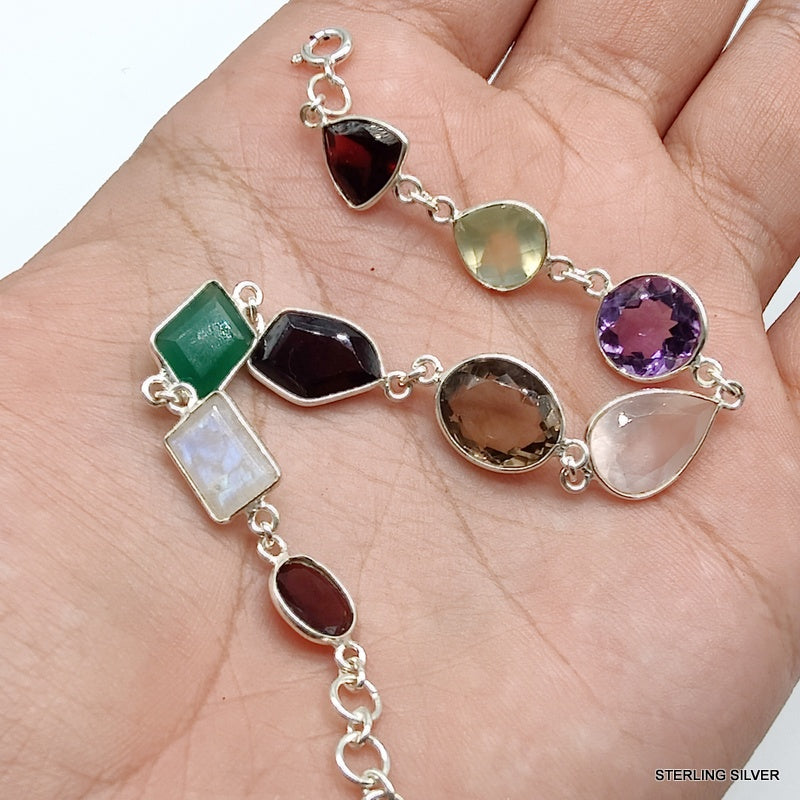 925 SOLID STERLING SILVER NATURAL GEMSTONES HANDMADE BRACELET,8 INCHES