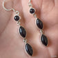 925 SOLID STERLING SILVER NATURAL BLACK ONYX GEMSTONE HOOK EARRING