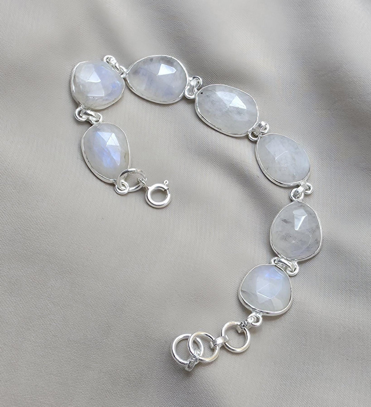 Rainbow Moonstone 925 Sterling Silver Bracelet Natural Handmade