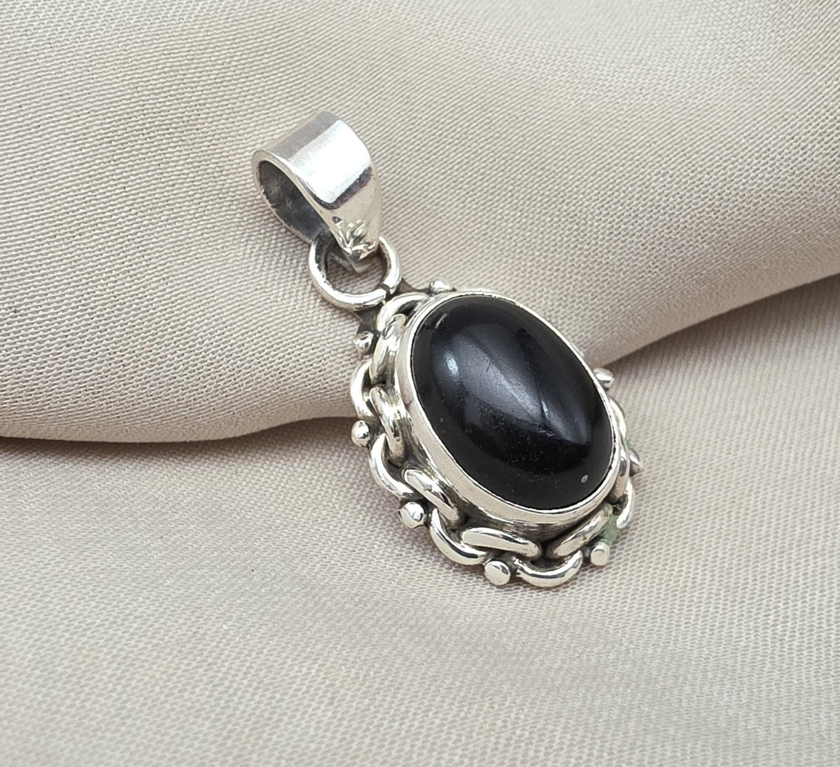 Black Onyx 925 Sterling Silver Pendant: Boho Protection Handmade Jewelry