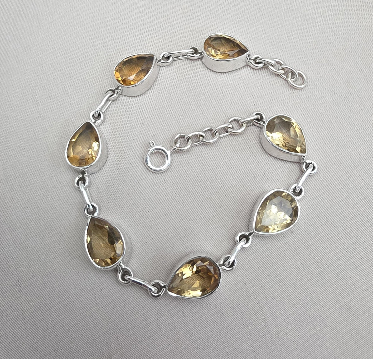Citrine 925 Sterling Silver Pear Shape Faceted Yellow Gemstone Link Bracelet Handmade Boho Jewelry