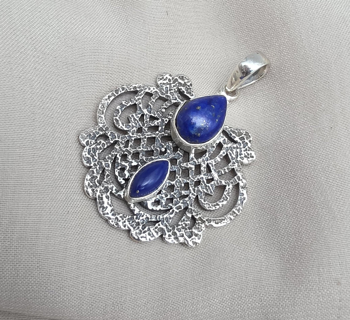Lapis Lazuli Pendant: Handmade 925 Sterling Silver Filigree, Boho Vintage Necklace