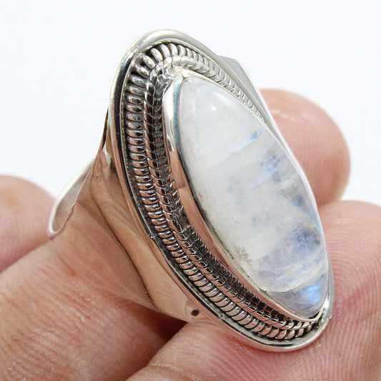 925 SOLID STERLING SILVER NATURAL RAINBOW MOONSTONE GEMSTONES HANDMADE RING, ALL SIZES AVAILABLE