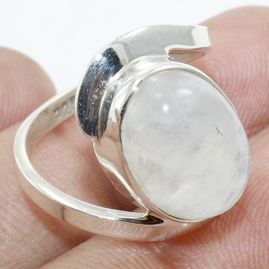 925 SOLID STERLING SILVER NATURAL RAINBOW MOONSTONE GEMSTONES HANDMADE RING, ALL SIZES AVAILABLE