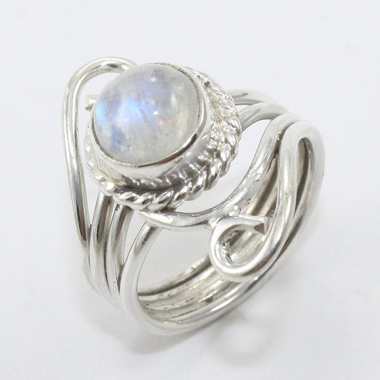 925 SOLID STERLING SILVER NATURAL RAINBOW MOONSTONE GEMSTONES HANDMADE RING, ALL SIZES AVAILABLE
