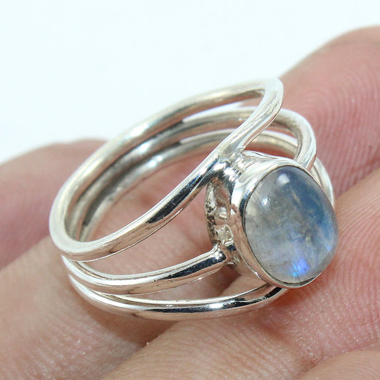 925 SOLID STERLING SILVER NATURAL RAINBOW MOONSTONE GEMSTONES HANDMADE RING, ALL SIZES AVAILABLE