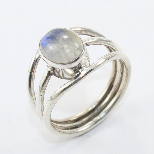 925 SOLID STERLING SILVER NATURAL RAINBOW MOONSTONE GEMSTONES HANDMADE RING, ALL SIZES AVAILABLE
