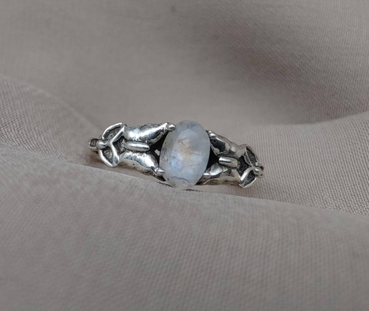 Rainbow Moonstone Goddess Ring: 925 Sterling Silver, Boho Spiritual Jewelry
