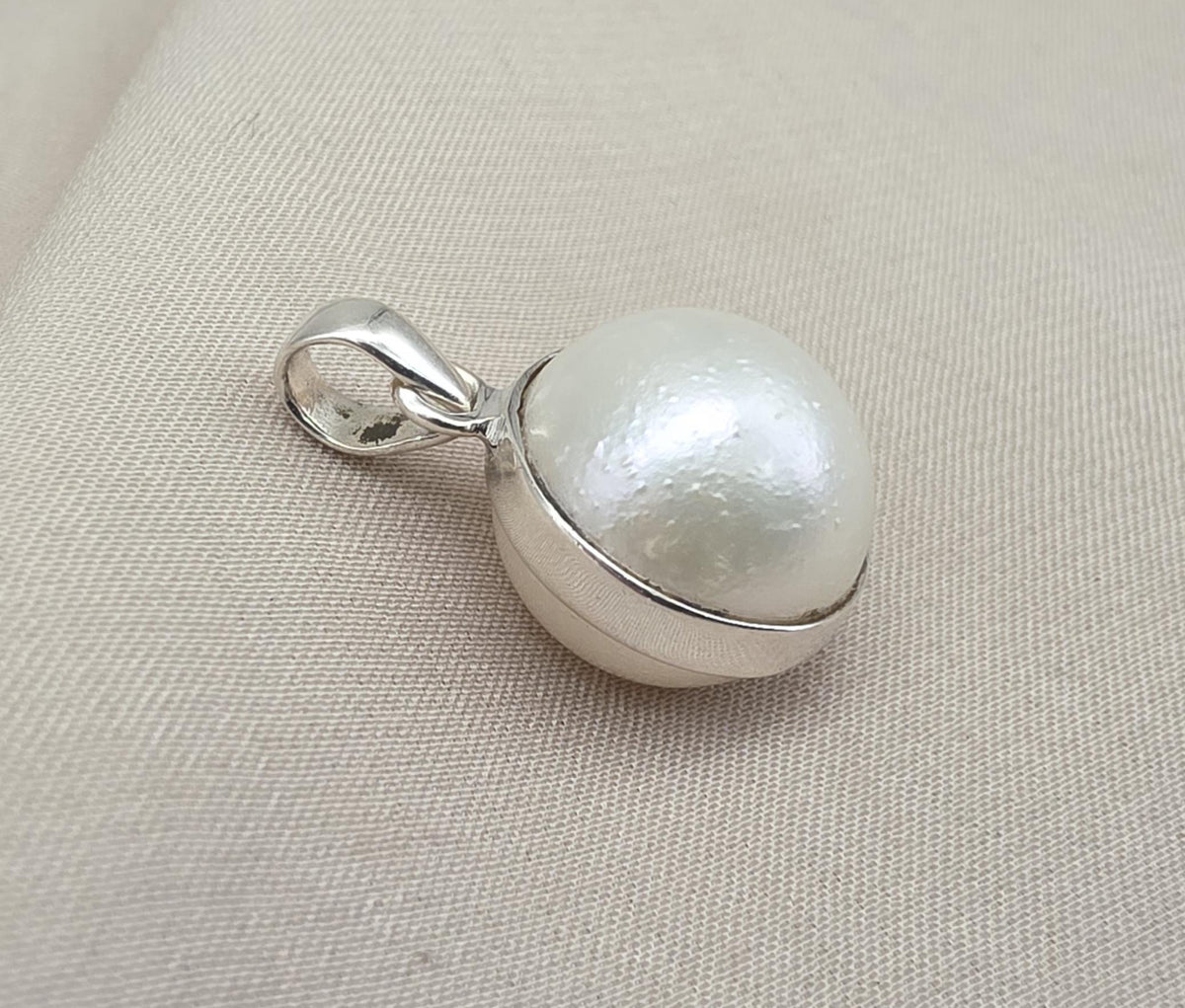 Pearl Pendant 925 Sterling Silver Oval Dome Natural Gemstone Minimal Pendant Handmade Jewelry Gift
