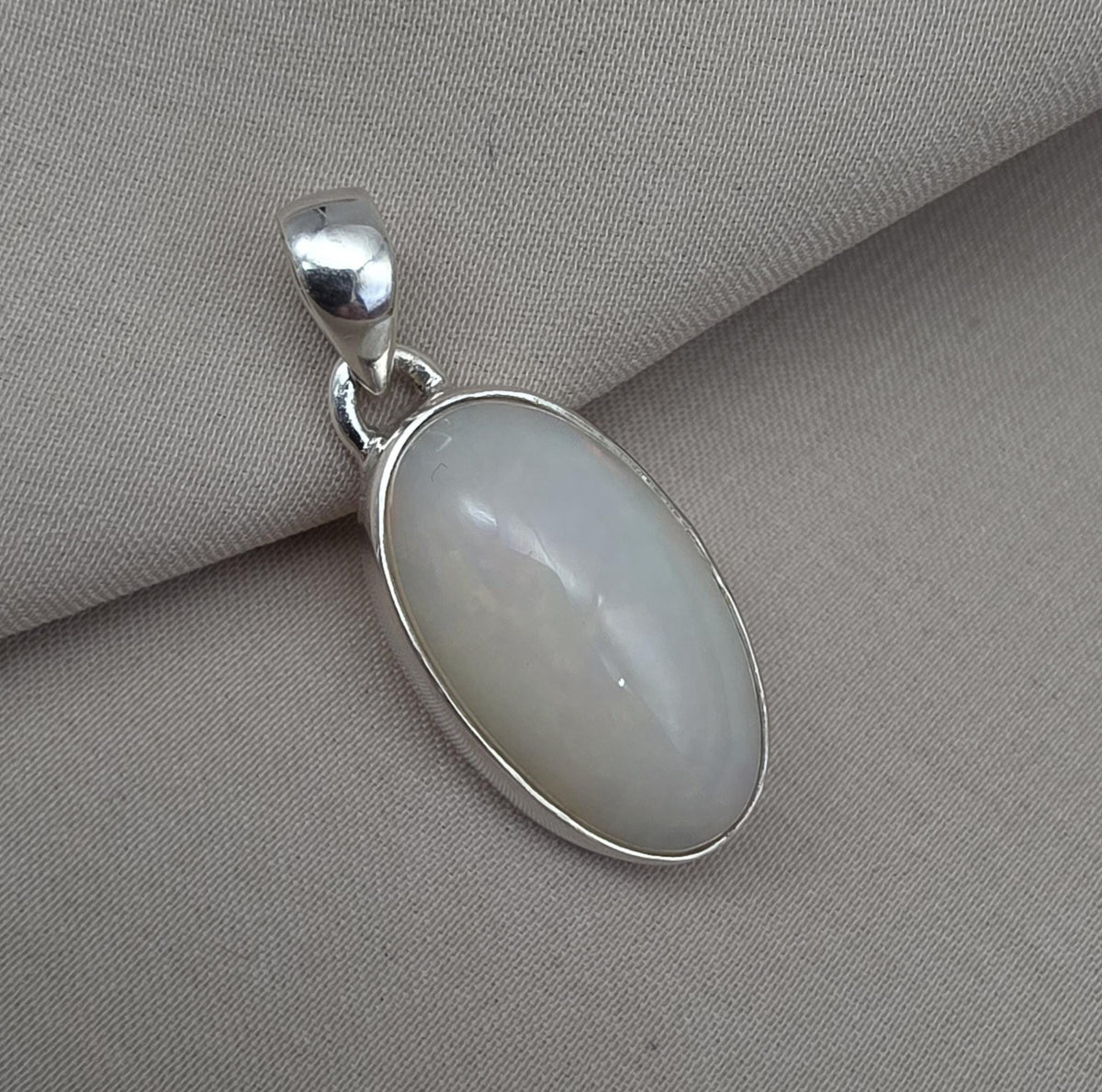 Natural White Opal Cabochon Pendant 925 Sterling Silver Handmade Oval Gemstone Jewelry Gifts