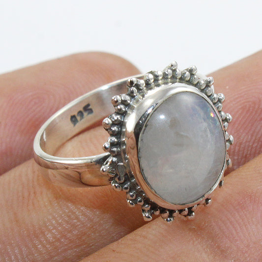 925 SOLID STERLING SILVER NATURAL RAINBOW MOONSTONE GEMSTONES HANDMADE RING, ALL SIZES AVAILABLE