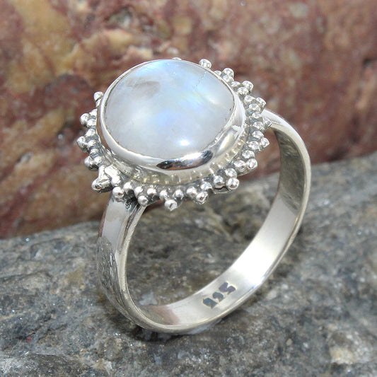 925 SOLID STERLING SILVER NATURAL RAINBOW MOONSTONE GEMSTONES HANDMADE RING, ALL SIZES AVAILABLE