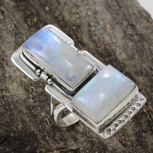 925 SOLID STERLING SILVER NATURAL RAINBOW MOONSTONE GEMSTONES HANDMADE RING, ALL SIZES AVAILABLE