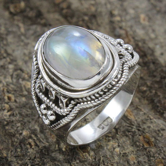 925 SOLID STERLING SILVER NATURAL RAINBOW MOONSTONE GEMSTONES HANDMADE RING, ALL SIZES AVAILABLE