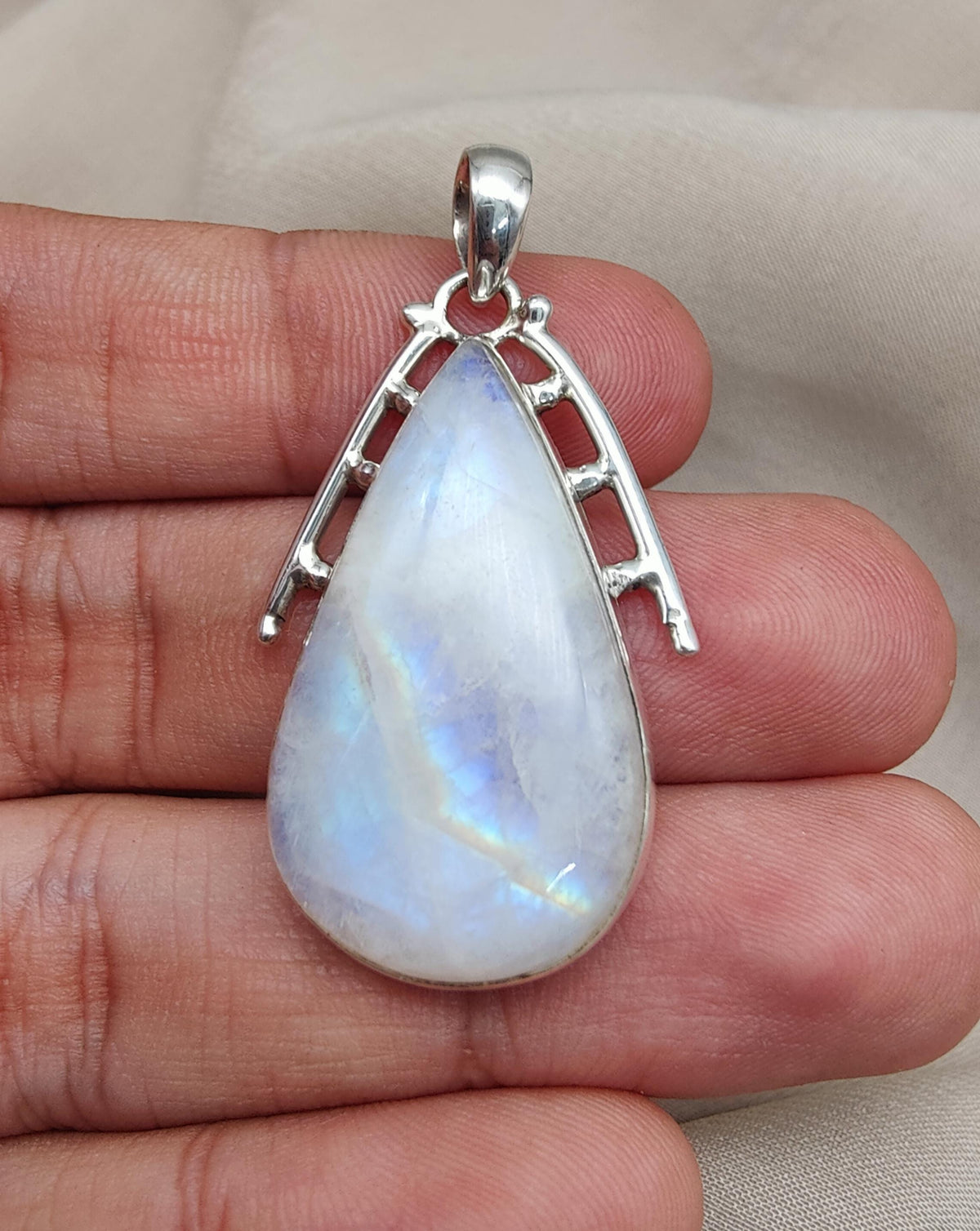 Rainbow Moonstone Pendant | 925 Sterling Silver Teardrop Necklace | June Birthstone | Intuition & Healing Crystal Jewelry