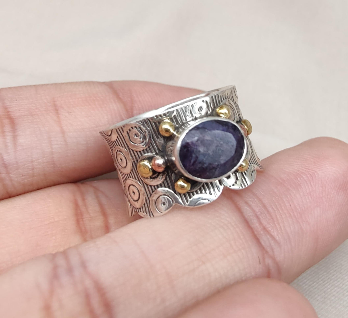Blue Sapphire Spinner Ring 925 Sterling Silver Meditation Band, Anxiety Relief
