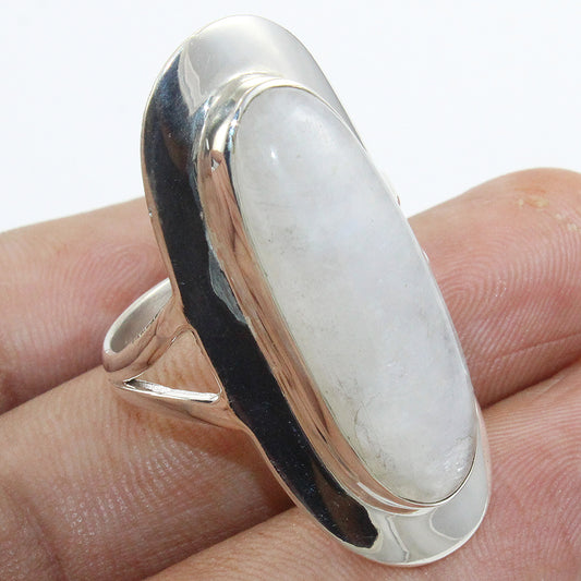 925 SOLID STERLING SILVER NATURAL RAINBOW MOONSTONE GEMSTONES HANDMADE RING, ALL SIZES AVAILABLE