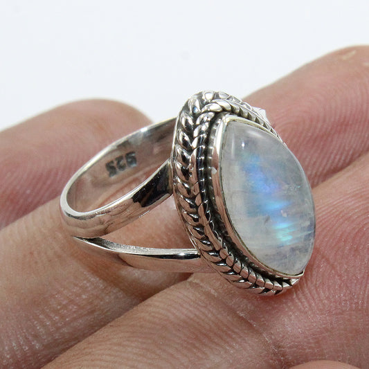 925 SOLID STERLING SILVER NATURAL RAINBOW MOONSTONE GEMSTONES HANDMADE RING, ALL SIZES AVAILABLE