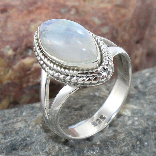 925 SOLID STERLING SILVER NATURAL RAINBOW MOONSTONE GEMSTONES HANDMADE RING, ALL SIZES AVAILABLE
