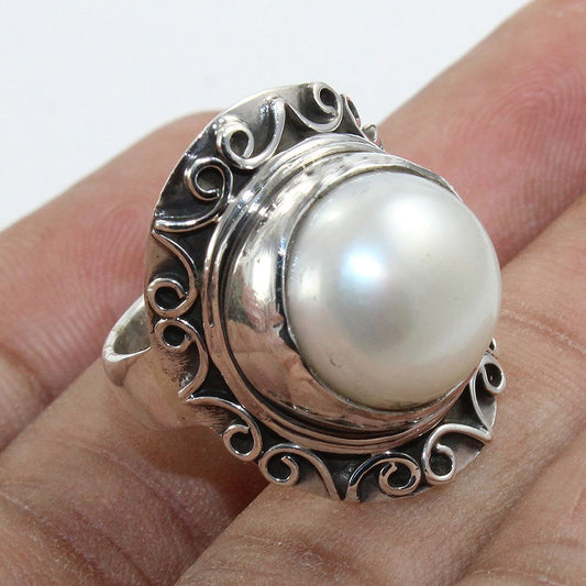925 SOLID STERLING SILVER NATURAL Mother of Pearl GEMSTONES HANDMADE RING, ALL SIZES AVAILABLE