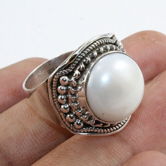 925 SOLID STERLING SILVER NATURAL Mother of Pearl GEMSTONES HANDMADE RING, ALL SIZES AVAILABLE