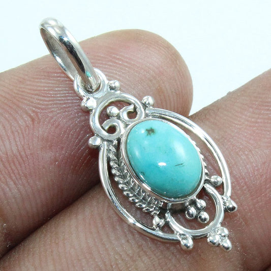 925 SOLID STERLING SILVER NATURAL TIBETAN TURQUOISE HANDMADE PENDANT