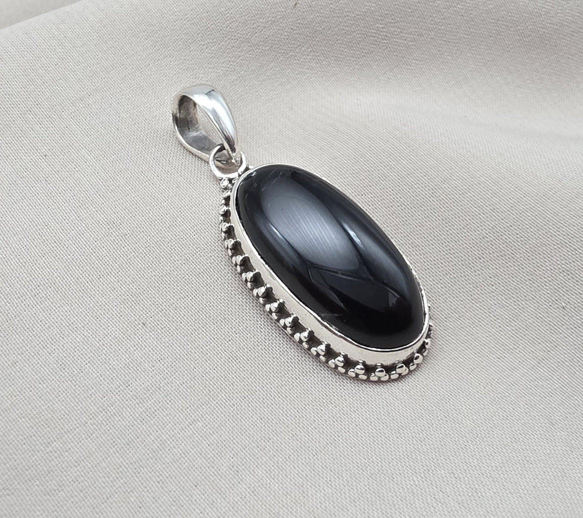 Black Onyx Pendant: 925 Sterling Silver Oval Gemstone Necklace Protection Jewelry Healing Crystal Gift